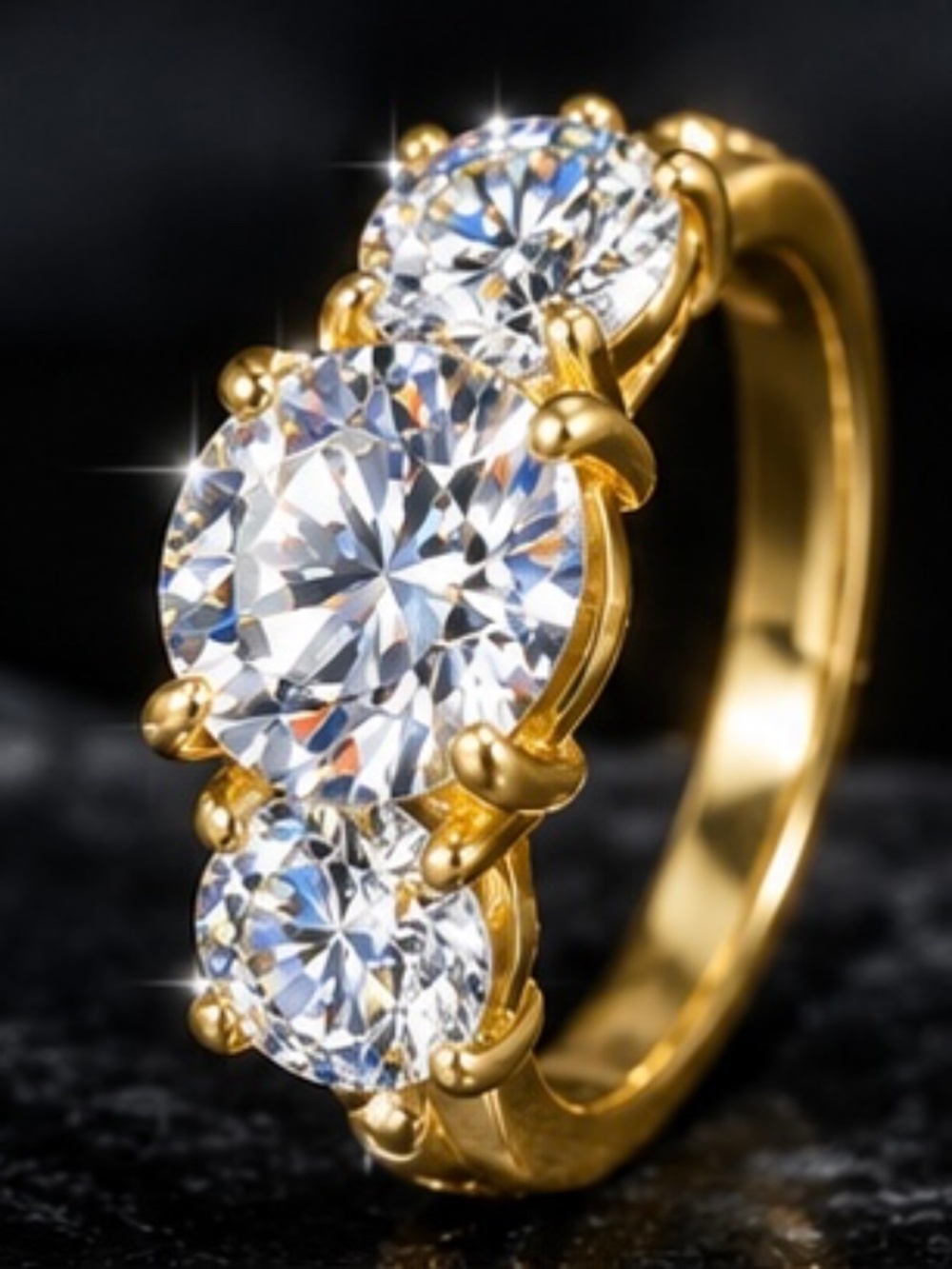 3 Carat Moissanite Diamond Ring – 18K Gold | 3-Stone Round Cut Luxury Ring